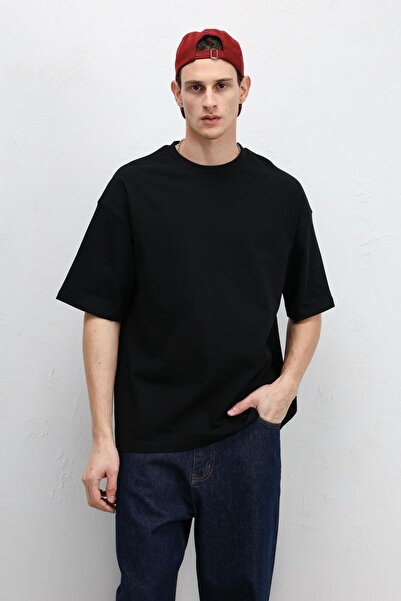 VAMOSCLO Basic Oversize Crew Neck T-Shirt Black