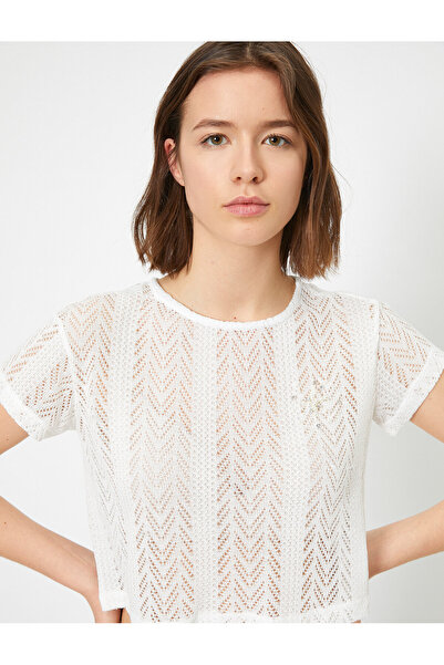 Koton Πέτρινο T-Shirt με λεπτομέρεια Crew Neck