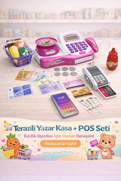 YILDIRIM OYUNCAK Oyuncak Sesli Işıklı Aksesuarlı Terazili Yazar Kasa + Pos Ma...