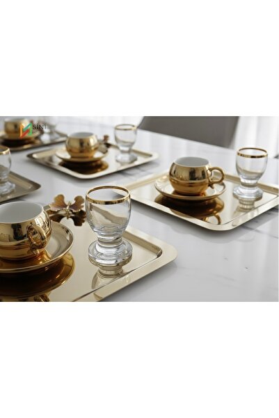 SİNİ Gold Kelebek Aksesuarlı Paslanmaz Çelik 6 Adet Kare Lüx Gold Kahve, Çay ...