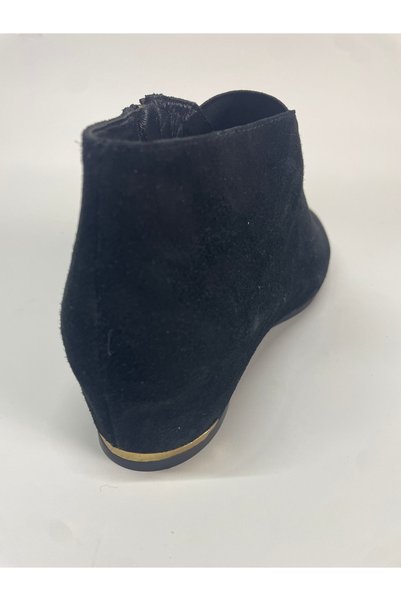Lucciola Women's Genuine Leather Sole Black Suede Boots with Accessory Detail