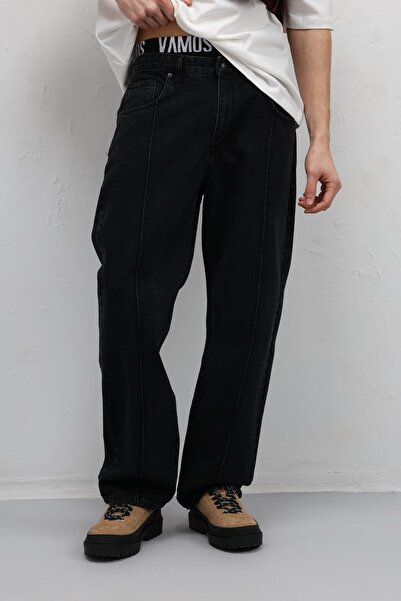 VAMOSCLO Dikiş Detaylı Relaxed Fit Jean Siyah
