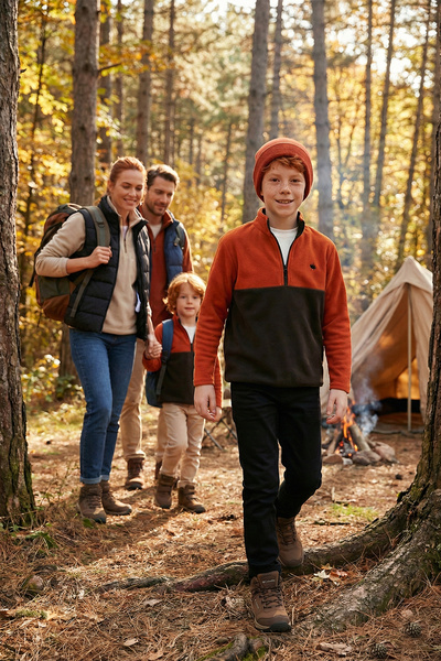 Lela Soft Textured Half Zipper Color Block Stand Collar Fleece Unisex Childre...