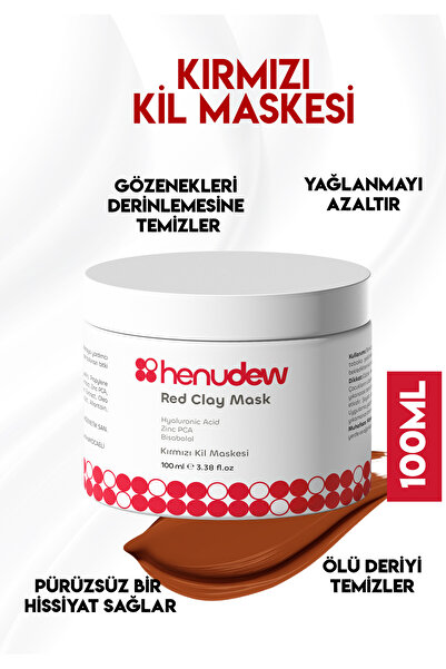 Henudew KIRMIZI KİL MASKESİ Gözenek Sıkılaştırıcı, Siyah Nokta Karşıtı, Yağ D...