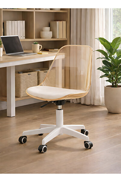 Taimi 1-Piece Adjustable Swivel 360° Armless Desk Chair w/ wheels, Brown- 77-...