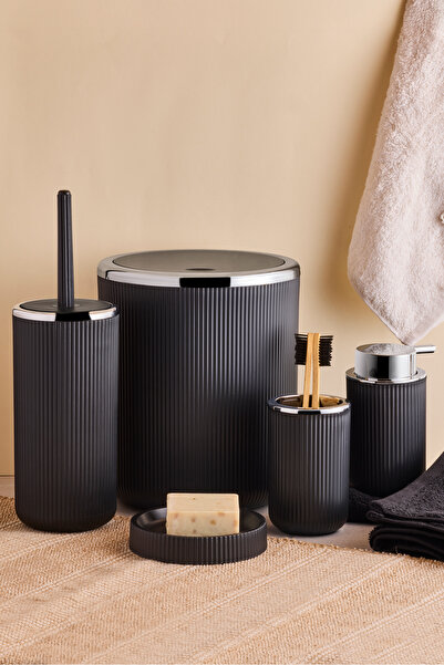 Perotti 5 Parça Siyah Lisbone Gümüş Akrilik Banyo Seti Takımı Sıvı Sabunluk