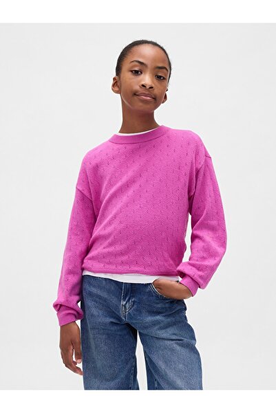 GAP Kız Çocuk Pembe CashSoft Relaxed Pointelle Kazak