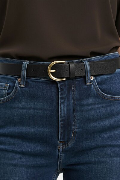 Kemerix Curea clasică neagră de damă cu cataramă aurie