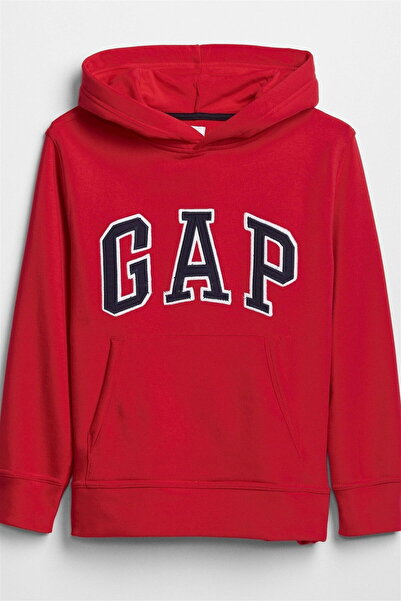 GAP Erkek Çocuk Kırmızı Gap Logo Kapüşonlu Sweatshirt