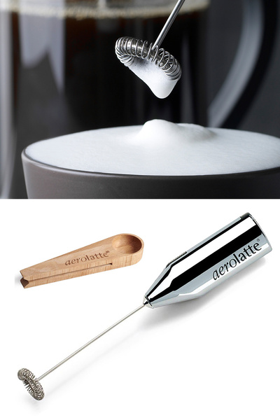 aerolatte Orijinal Buharsız Kahve / Süt Köpürtücü, Krom ve Klipsi Ölçü Kaşığı