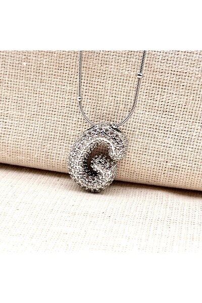 Siya Silver Non-Tarnish Steel Zircon Stone Balloon Necklace-Silver Color