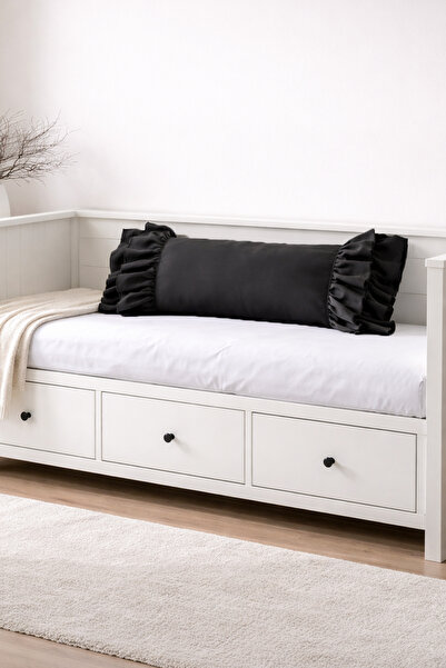 RİTMOHOME Pernă neagră, cu volane, țară, nordică, boemă, vintage lungă 40x100...