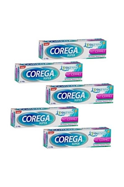 Corega Süper Diş Protezi Yapıştırıcı Tat İçermez Krem 40 Gr 5'li