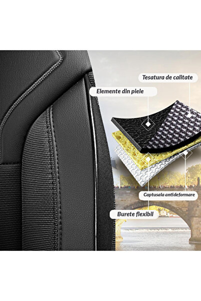 Panda Set huse scaun auto Praga cu fermoare pentru bancă pliabilă, gri negru, 11 piese