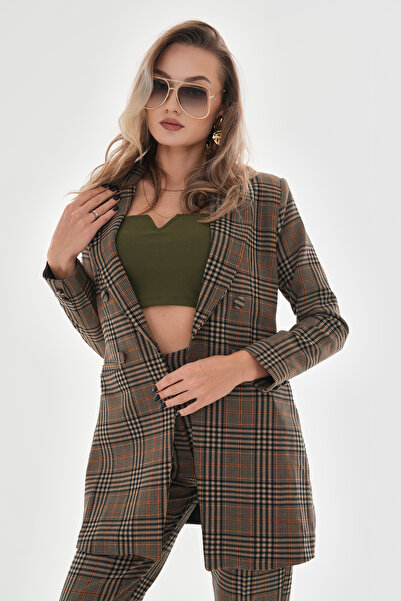 VAPUR TEKSTİL سترة فاتون منقوشة منقوشة - أزرار أمامية، أكتاف من فرو المنك