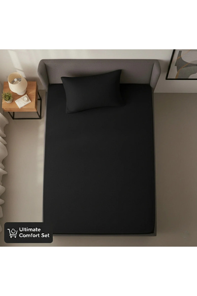 ELEGANCEHOME Flanel, Cozy Black, Set de cearșafuri cu elastic pentru o persoană