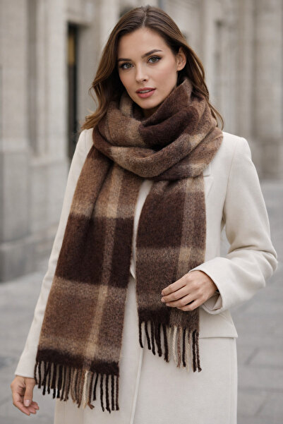 Luminos Butik Women's Brown Plaid Patterned Scarf-Shawl Sal1297