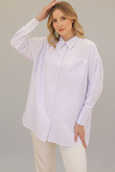 benguen 12025 Çizgili Gömlek Krem