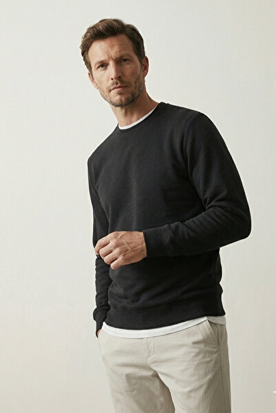 Elemge Pamuklu Erkek Sweatshirt Siyah Soft Touch Relax Fit Basic Bisiklet Yak...