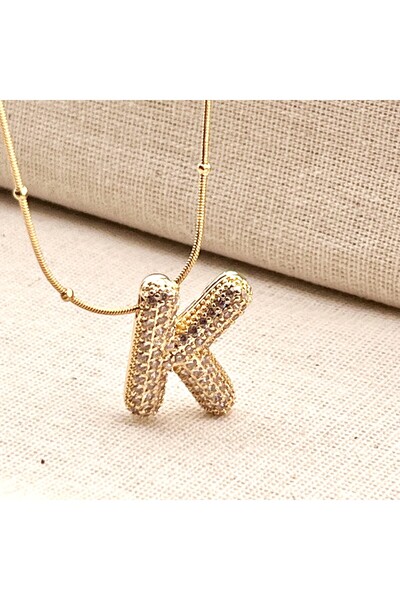 Siya Silver Gold Renk Zirkon Taşlı Harfli Balon Kolye
