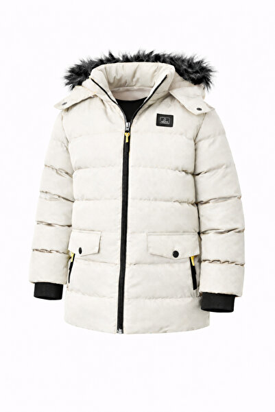 REGOS Erkek Çocuk Krem Çıkartılabilir Kapüşonlu İçi Kürklü Mont