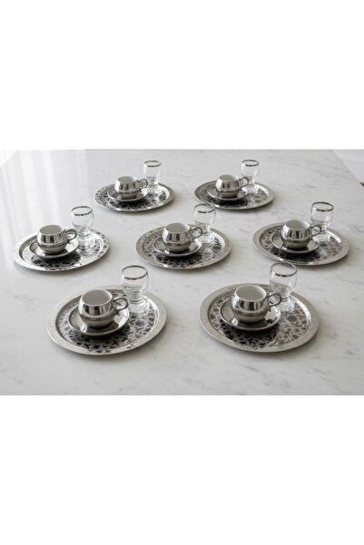 SİNİ Paslanmaz Çelik 6 Adet Yuvarlak Lüx Desenli Gümüş Ad-26 Kahve, Çay Sunum...