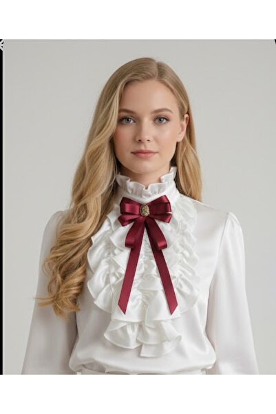 LO ADORO Burgundy Women's Tie Women's Detail Brooch Collar Accessory Women's ...