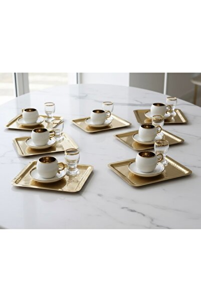 SİNİ Paslanmaz Çelik 6 Adet Kare Lüx Desenli Gold Ad-15 Kahve, Çay Sunum Serv...