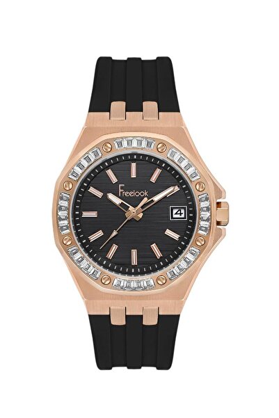 Freelook Fl.1.10452-5 Black Silicone Cord Stone Detailed Calendar Women's Wri...