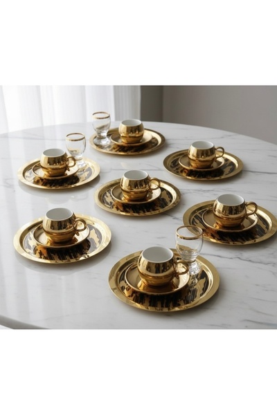 SİNİ Paslanmaz Çelik 6 Adet Yuvarlak Lüx Desenli Gold AD-20 Kahve, Çay Sunum ...