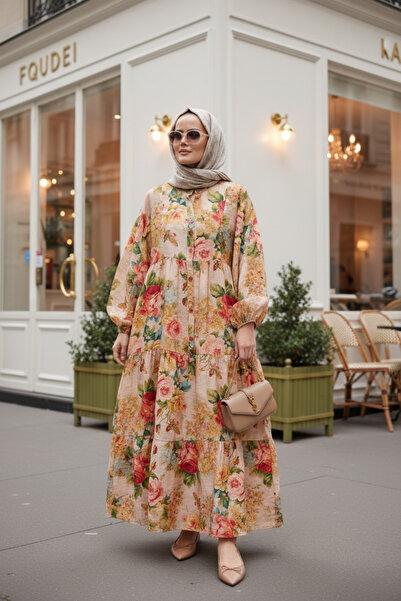 Aselim Hijap Moda Rochie de vară din bumbac cu modele florale roz trandafir