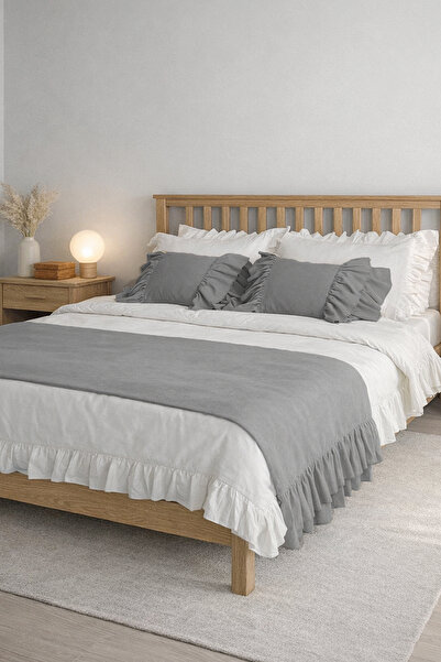 RİTMOHOME Σετ κρεβατιού Runner & Inner Filled Throw Pillow Σετ διπλό βολάν γκ...