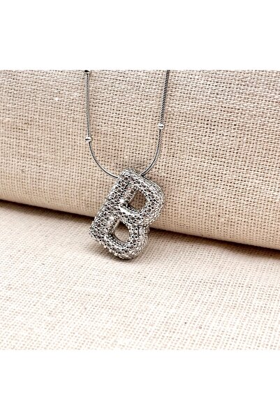 Siya Silver Kararmaz Çelik Zirkon Taşlı Balon Kolye-Gümüş Renk