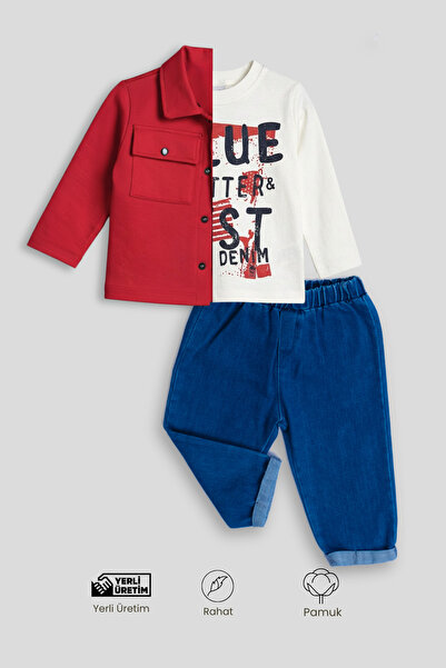 Lamonde Baby Boys 3-Piece Set with Jacket Cotton Jacket Sweatshirt & Denim Pa...