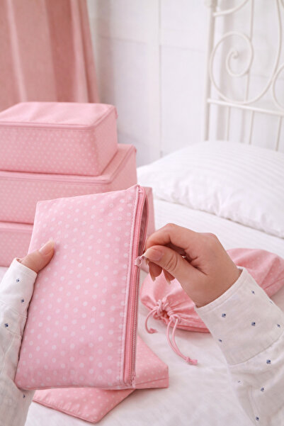 Serstil 7'li Valiz Düzenleyici Set - Pembe Benekli