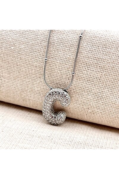 Siya Silver Kararmaz Çelik Zirkon Taşlı Balon Kolye-Gümüş Renk