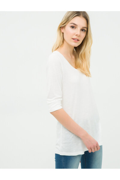 Koton Γυναικείο T-Shirt εκρού 6YAK12285YK