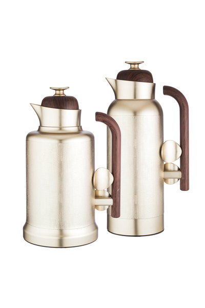 ALSAIF ✨ طقم ترامس ساندرا من السيف – فضي مطفي مع لمسات خشبية (قطعتان فاخرتان) ✨