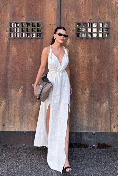 Angel Mia Rochie de culoare bej cu detalii tricotate