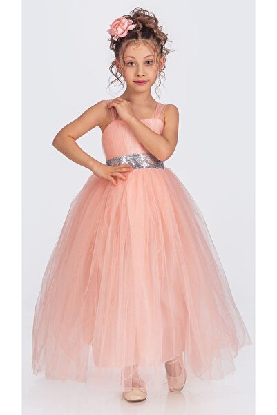 Mnk تنورة توتو بظهر جيبي للفتيات من الساتان لحفلات السهرة 0340 سلمون