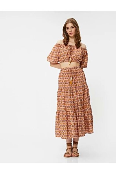 Koton Crop Μπλούζα Ethnic Printed Elastic Λεπτομερείς