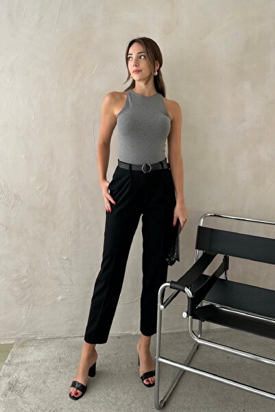 Angel Mia Pantaloni negri din gabardină - cu centură