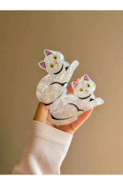 Centello Co Accessories Beyaz Kedi Şekilli Kemik Mandal Toka Bir Adet