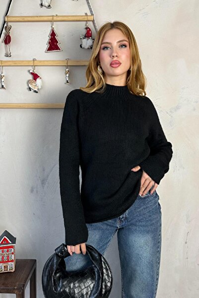 Angel Mia Visoka kragna Mekani džemper crne boje