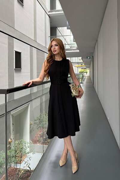 Angel Mia Φόρεμα Carmen με λεπτομέρεια με ζώνη μαύρο