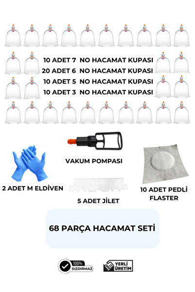 HVM 68 Parça Hacamat Kupası Seti, Hacamat Seti, Hacamat Malzemeleri