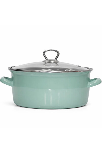 PR HOME Enameled Glass Lid Frying Pan 24 cm Soft Green Chrome Top