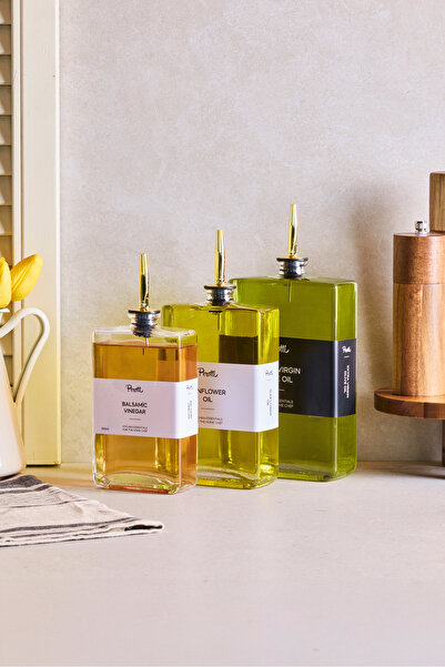 Perotti Molivet 3'lü Gold Kapak Cam Yağdanlık Sosluk Sirkelik 350-500-750 ml