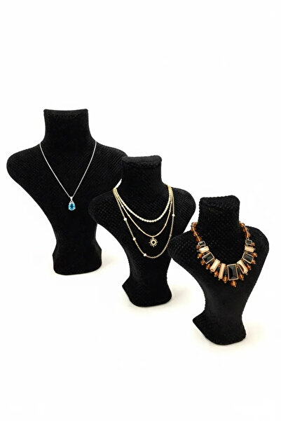 MeGass Dekor Yerli Üretim Keten Kumaş Siyah Renk Üç Boy Takı Mankeni