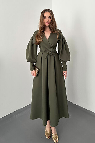 Elbee Fashion Woman Costum de scuba cu detalii de trandafiri kaki